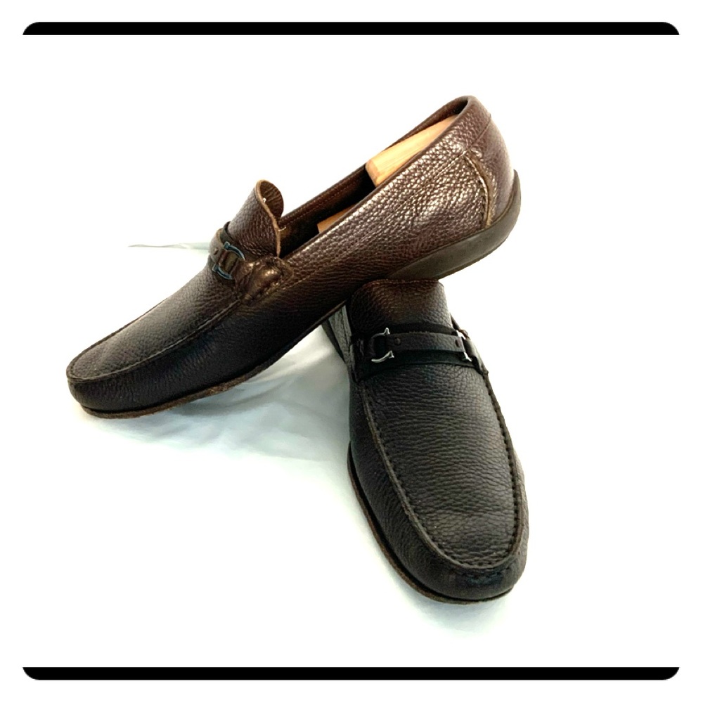 Ferragamo Brown Pebble Grain Loafers Size 12D